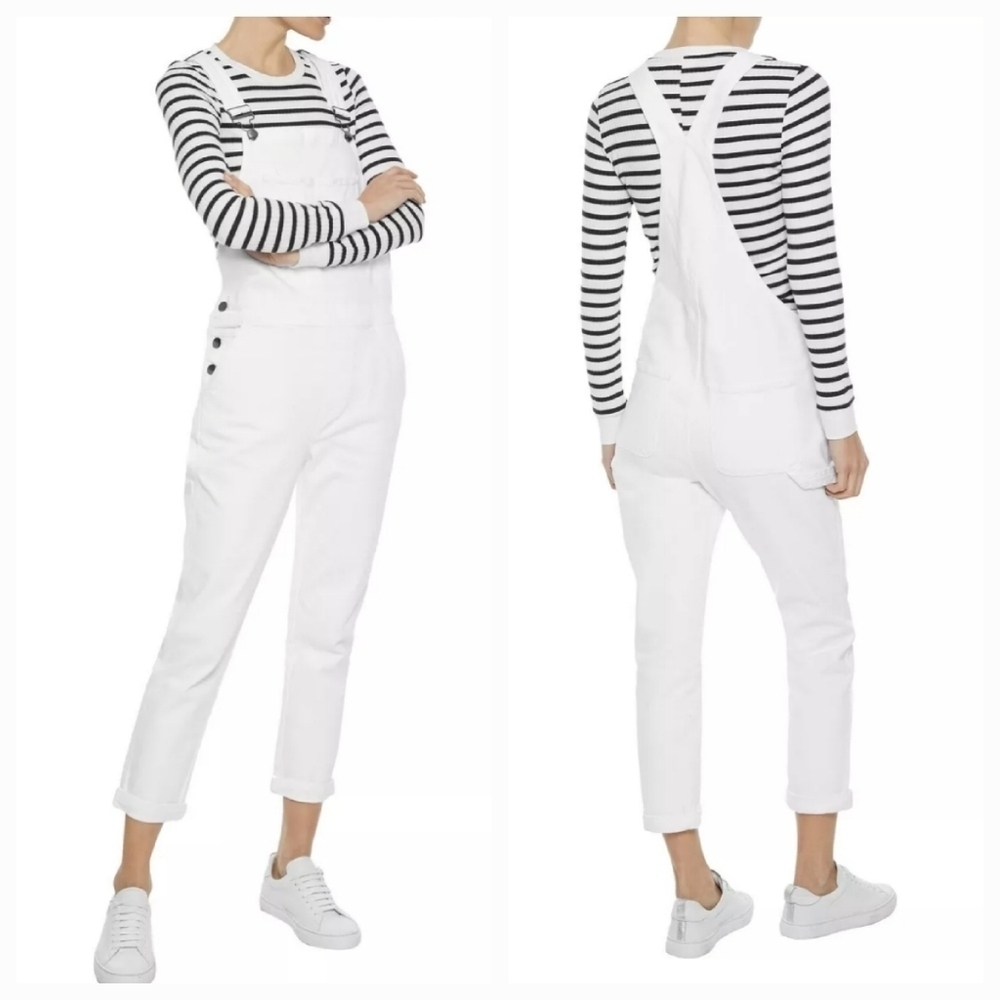 Frame Les Garcon White Denim Overalls Large - Picture 1 of 10